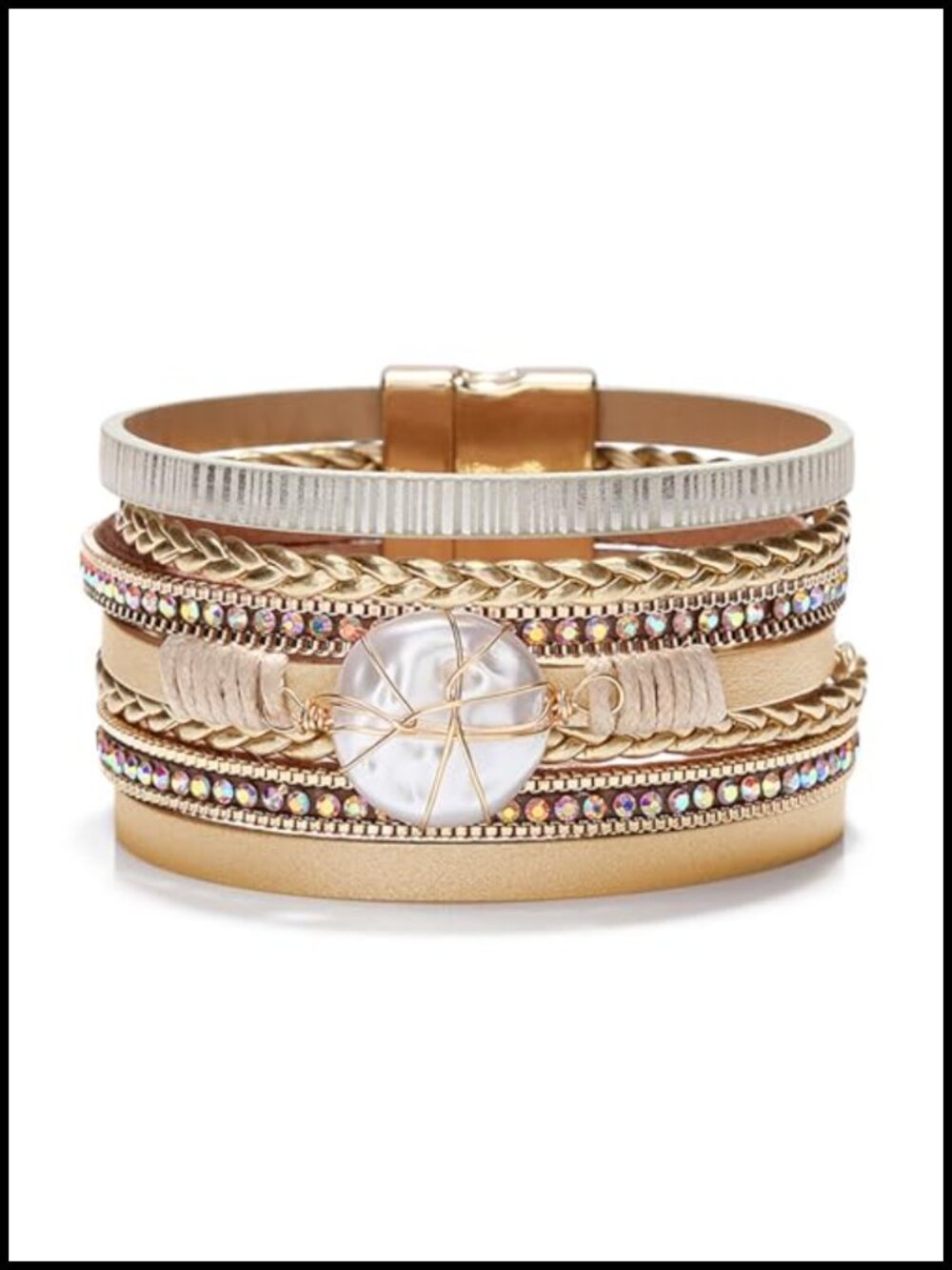 Genuine Leather Wrap Bracelet Boho Western Layered Cuff